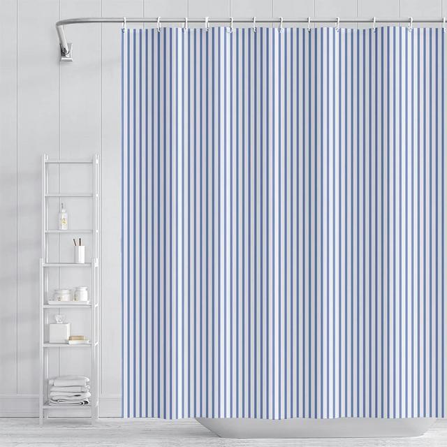 Umpoo Abstract Stripes Fabric Bathroom Shower Curtain Sky Blue Lines Modern Minimalist Shower Curtain with Hooks Polyester Waterproof Artistic Decor, 60x72 Inch