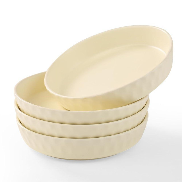 GALUCKSY Dinner Plates Set of 4, 8 Inch Ceramic Salad Plates With High Rim for Pasta, Salad, Steak and Main Course, Microwave, Oven and Dishwasher Safe - Apricot