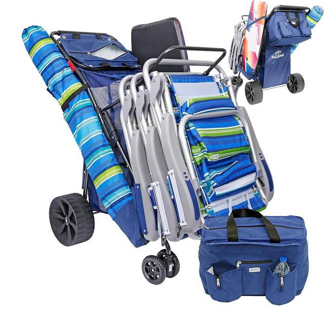 Buggy Beach Cart with Big Wheels for Sand, Wide Wheel Wagon with Insulated Cooler Bag, Boogie Board/Umbrella Holder