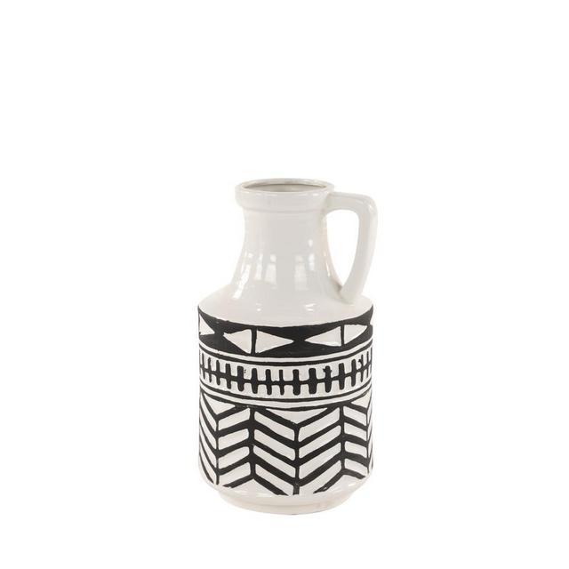 Black and White Aztec Ceramic Decorative Vase with Handle