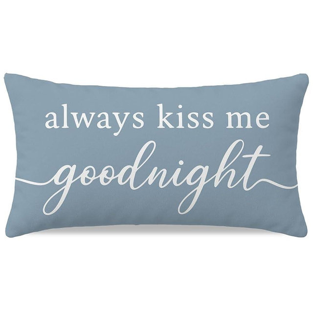 HERHOME 12x20 Lumbar Throw Pillow Cover, Always Kiss Me Goodnight Quote, Coastal Cottage Bedroom Decor and Decorations, Indoor Bed Bench Accent, Couples Gift for Anniversary Wedding, Dusty Blue