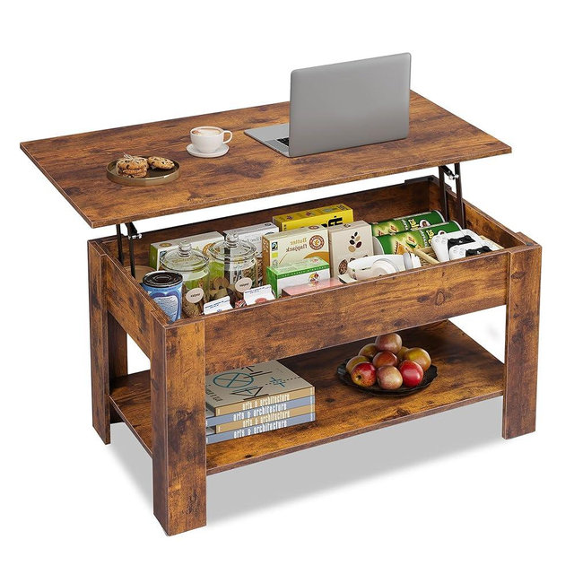 WLIVE Coffee Table, 39" Lift Top Coffee Table with Hidden Compartment, Storage Shelf and Lifting Top for Home Living Room, Office and Reception Room, Rustic Brown