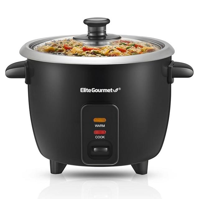 Elite Gourmet ERC003BX Electric Rice Cooker with Automatic Keep Warm Makes Soups, Stews, Grains, Hot Cereals, 6 Cups Cooked (3 Cups Uncooked), Black