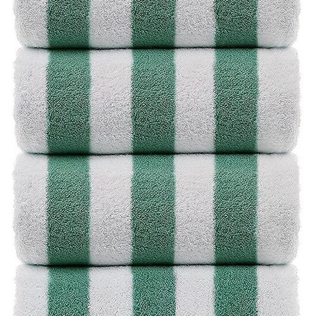 Large Turkish Beach Towel, Pool Towel with Cabana Stripe, Eco Friendly, 100% Turkish Cotton (30x60 inches) by Turkuoise Towel (4, Green)