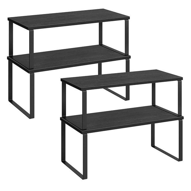 SONGMICS Cabinet Organizer Shelf, Set of 4 Kitchen Counter Shelves, Kitchen Storage, Spice Rack, Stackable, Expandable, Metal and Engineered Wood, Ink Black and Ebony Black UKCS028B01