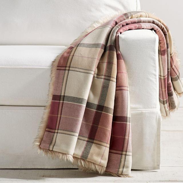 Heath Plaid Faux Fur Back Throw, 50 x 60", Warm Multi