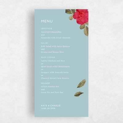 Soft Teal, Blue Wedding Menu - Woads
