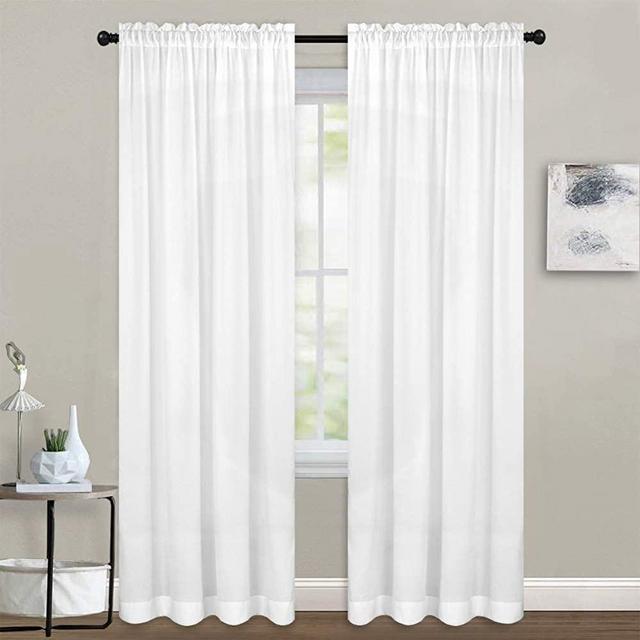 Melodieux White Velvety Semi Sheer Curtains 96 Inches Long for Bedroom, Living Room Soft Texture Rod Pocket Voile Drapes, 52 by 96 Inch (2 Panels)
