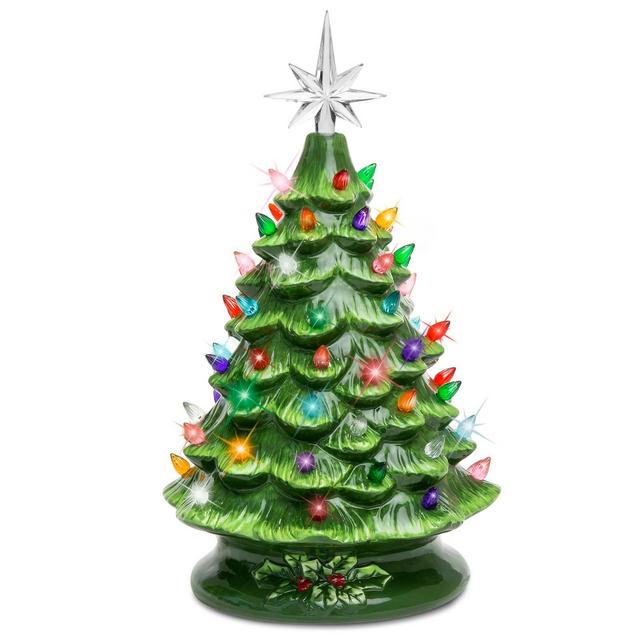 Best Choice Products 15in Pre-Lit Hand-Painted Ceramic Tabletop Christmas Tree w/ 64 Lights - Green