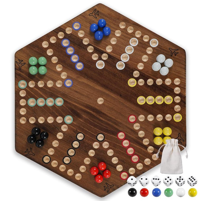 20 in Wooden Fast Track Board Game Original Wahoo Board Game for 6 and 4 Players with Marbles and Dices Burnt Color Board Marble Game(Large)