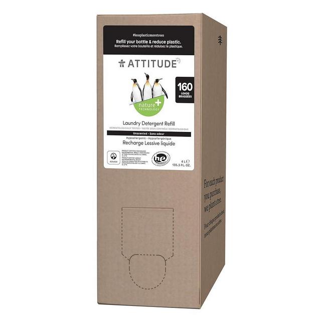 ATTITUDE Laundry Detergent, EWG Verified, Plant and Mineral-Based Formula, HE Compatible, Vegan and Cruelty-free Household Products, Unscented, Bulk Refill, 160 Loads (Concentrated), 135.26 Fl Oz