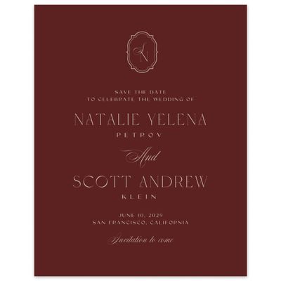 Maroon, Red Wedding Digital Save the Date - Korina Portrait