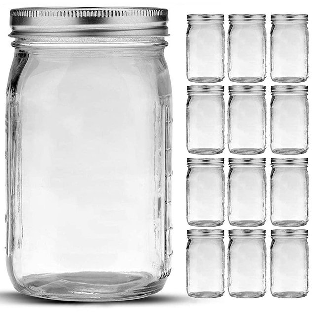 Mason Jars 32 oz, 12 Pack Quart Mason Jars With Wide Mouth Lids, Glass Jars for Canning, Food Storage, Meal Prep, Overnight Oats, Fermenting, Pickling, DIY Projects