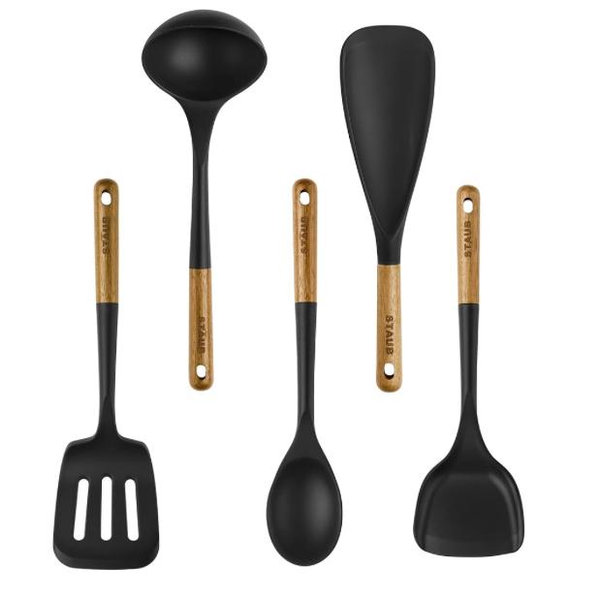 Staub Silicone with Wood Handle 5-pc Cooking Utensil Set