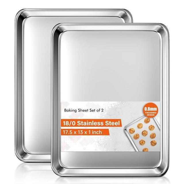 Baking Sheet Set of 2, Commercial Grade Stainless Steel Cookie Sheets for Baking, 18 x 13 Inch Thicker Large Baking Pans Oven Tray, Warp Resistant Nonstick Half Sheet Pan, Nontoxic & Heavy Duty