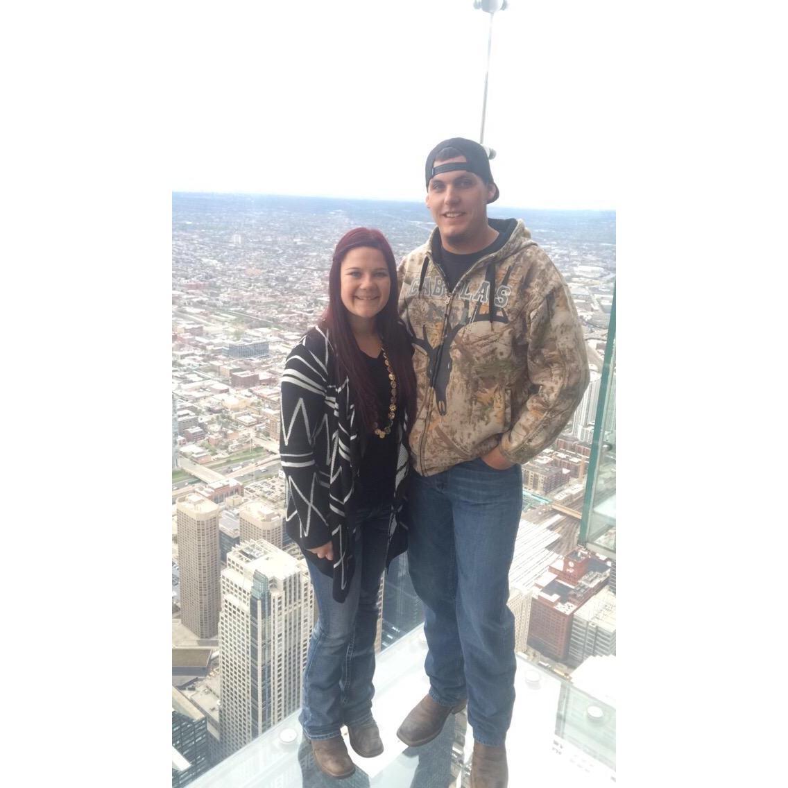 Can you tell we are both terrified?!? We were in a see through box over 200 stores tall in the Sky Tower in Chicago, Illinois. 
05/04/2016