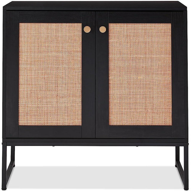 Best Choice Products 2-Door Rattan Storage Cabinet, Accent Furniture, Multifunctional Cupboard for Living Room, Hallway, Kitchen, Sideboard, Buffet Table w/Non-Scratch Foot Pads - Black