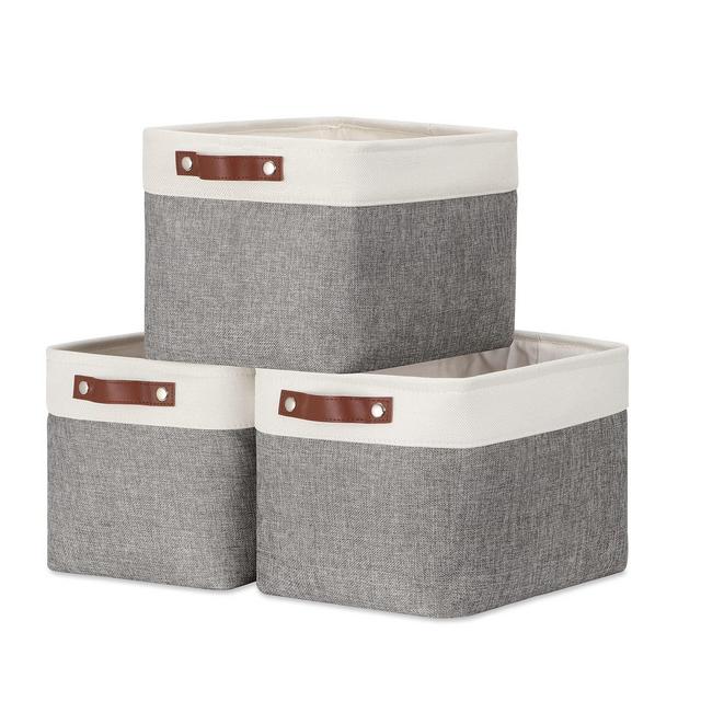 DULLEMELO Storage Baskets for Organizing, Rectangular Fabric Storage Bins Collapsible, Perfect for Shelves, Closets, Nursery, Home, Office, Empty Gift Baskets (3-Pack, WhiteGrey)