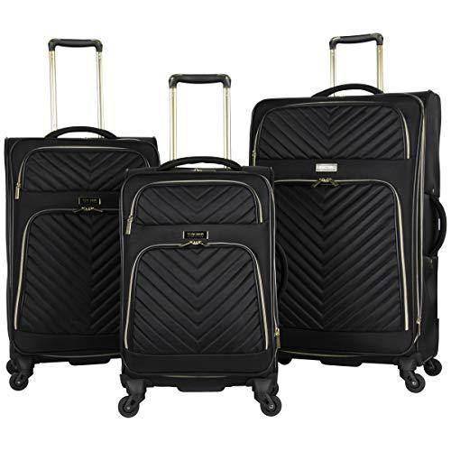 Kenneth Cole Reaction Women's Chelsea 3-Piece 20"/24"/28" Softside Chevron Quilted Expandable 4-Wheel Spinner Luggage Set, Black