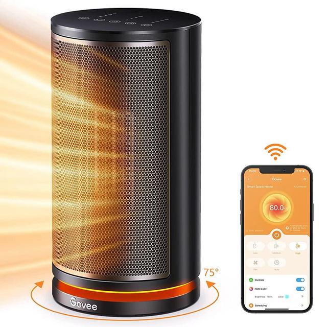 Govee Smart Space Heater, 1500W Fast Heating WiFi Small Heater with Thermostat, Quiet Portable Electric Ceramic Heater with RGB Night Light for Office, Living Room, Indoors, App & Voice Control