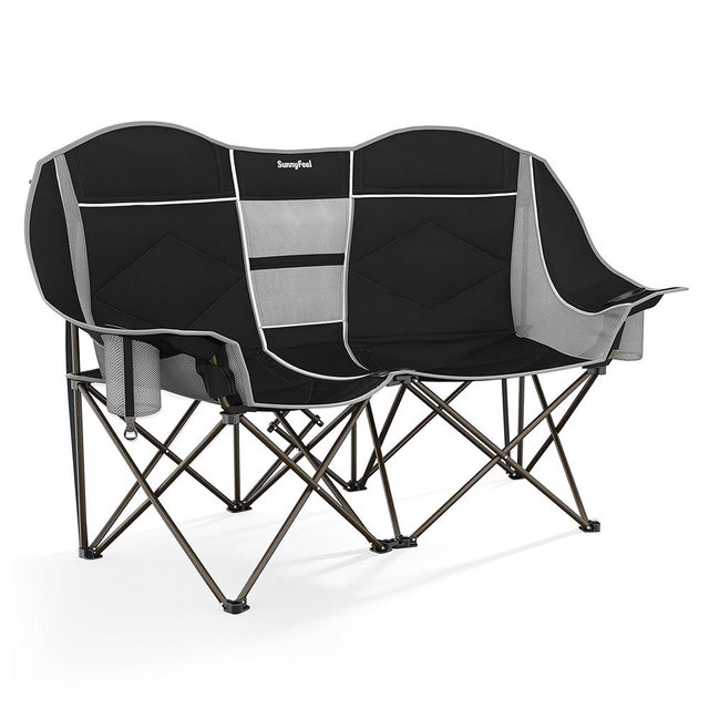 SUNNYFEEL Double Camping Chair Portable Folding Loveseat for 2 Adults Heavy Duty Oversized Camping Couch 600 lbs with Cup Holders & Storage for Outdoor Camping, Beach, Lawn, Patio RV & Indoor Use