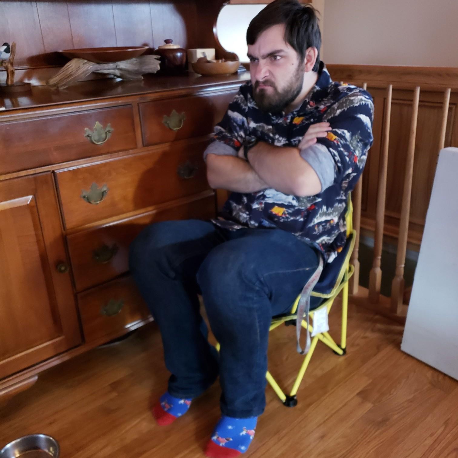 Nick in "time out" at Hannah's family's Christmas  gathering