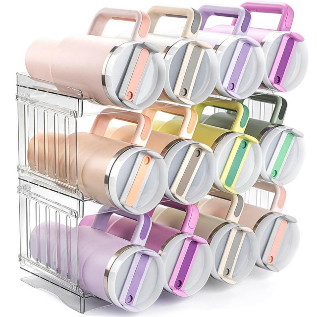 Bobomoment Water Bottle Organizer for 12 Stanley Cup, Kitchen Organizers and Storage for Owala Stanley Cup Accessories, Stackable Cup Water Bottle Organization and Storage for Cabinet Kitchen Home