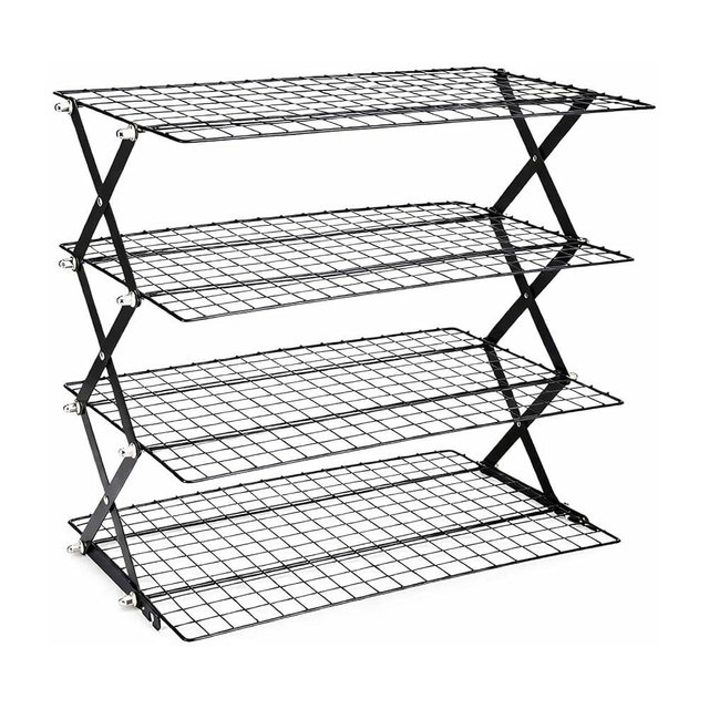 NZJWZS 4 Tier Collapsible Cooling Rack, Adjustable Stackable Wire Cooling Racks for Baking, Tight-Grid Cookie Cooling Rack, Space-Saving Baking Rack for Small Kitchen, Camping & BBQ