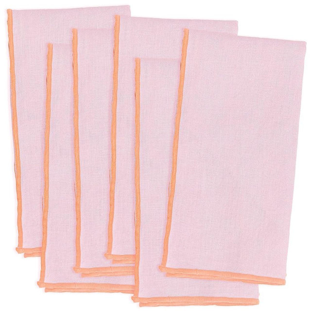 ELYN Linen Napkins, Reusable & Washable Cloth Napkins, Made with 100% European Flax Linen, Set of 6, 18 x18 inches, Soft & Elegant Dinner Napkins for All Occasions & Home Décor (Pink/Coral)