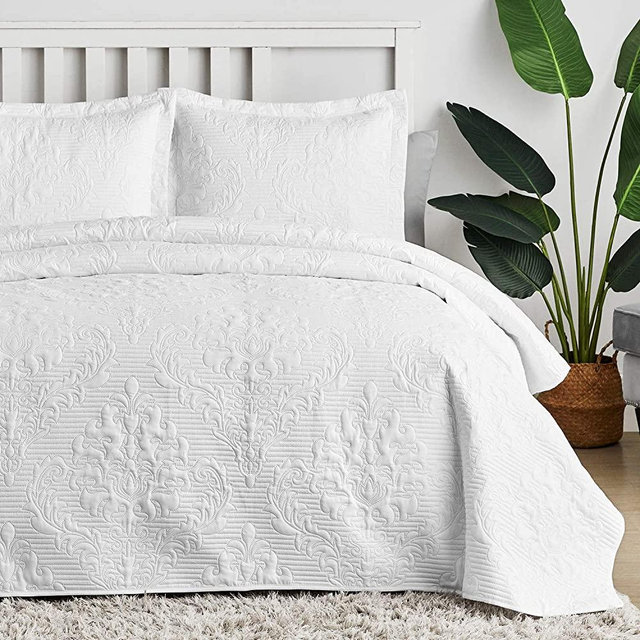 Hansleep Quilt Set Lightweight Bed Decor Coverlet Set Comforter Bedding Cover Bedspread for All Season Use (White, Full/Queen)