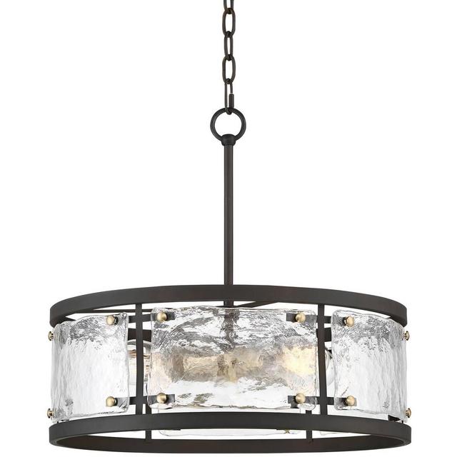 Possini Euro Design Campanelli Bronze Brass Pendant Chandelier 19" Wide Rustic Drum Waterglass Shade 4-Light Fixture for Dining Room Kitchen Island