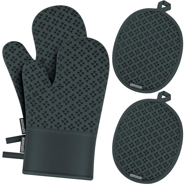 Oven Mitts and Pot Holders 4 Sets, Heat Resistant 500 ℉ Oven Mitt and Pot Holder,Oven Glove&Potholders with Non-Slip Silicone Surface,Kitchen Essentials for Cooking/Baking/BBQ-Deep Green