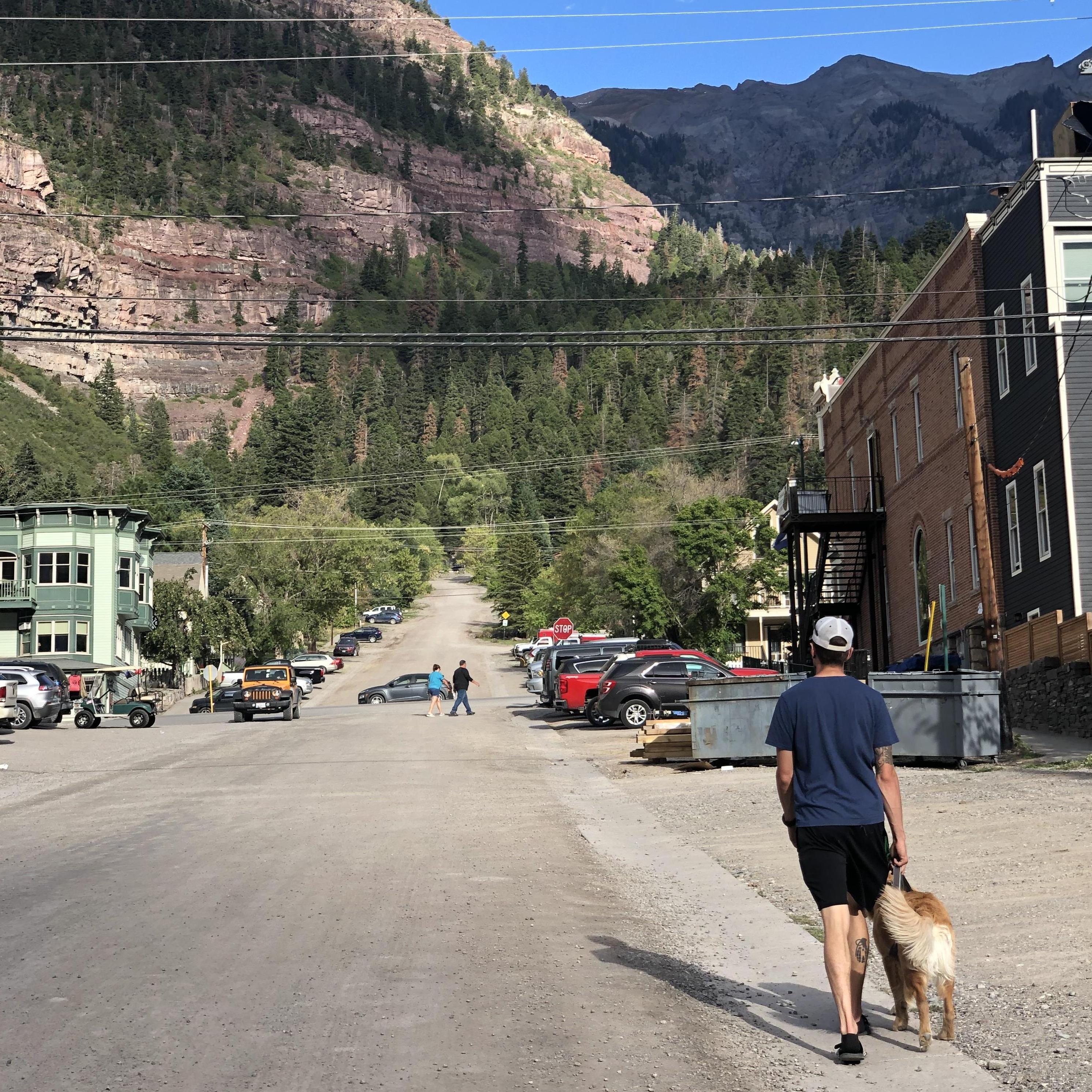 Wandering the streets of Ouray, Colorado (outside Telluride) with Tuck