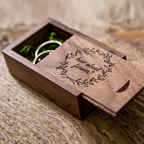 How about forever? Walnut Wood Ring Box with moss filling for Proposals & Engagements - Small Wedding Ring Bearer Box