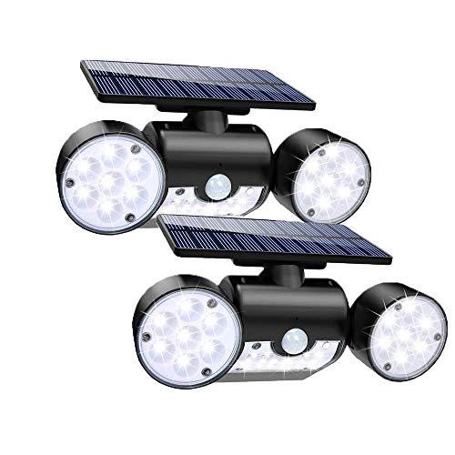 Solar Lights Outdoor, 30 LED Solar Security Lights with Motion Sensor Dual Head Spotlights IP65 Waterproof 360° Adjustable Solar Motion Lights Outdoor for Front Door Yard Garden Garage Patio (2-Pack)
