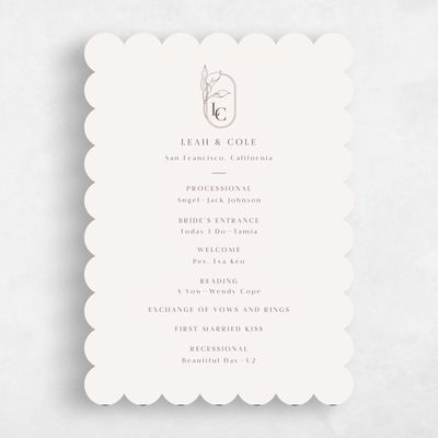 Beige Scalloped Wedding Program - Arum