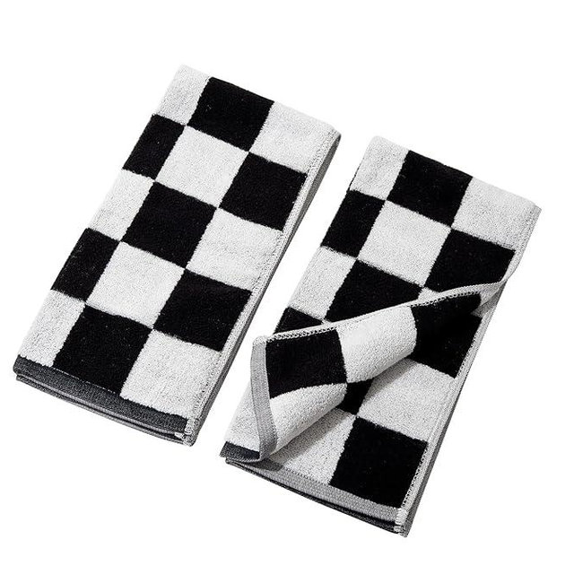 Madi-Cadi 100% Cotton Checkerboard Towels Set of 2, Farmhouse Kitchen & Guest Bathroom Towels, 13 x 29 Inches, Highly Absorbent Lint-Free Dish & Hand Towels with Double-Stitched Hems(Black)
