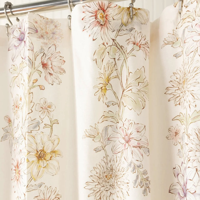 Boho Shower Curtain - Ivory Dahlia Rows