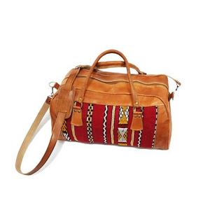 Moroccan Natural Leather Kilim Duffel Bag