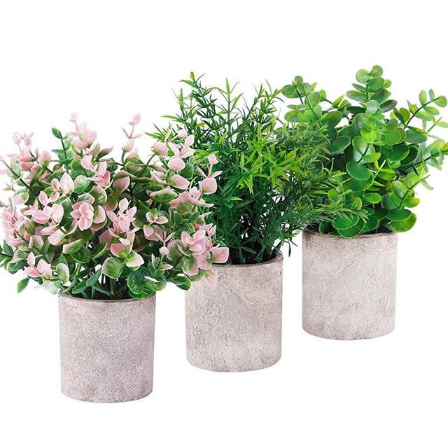 Funarty Mini Fake Plants Potted Plants Artificial Eucalyptus Greenery Décor in Pot Faux Plants for Home Décor Office Décor 3 Pack