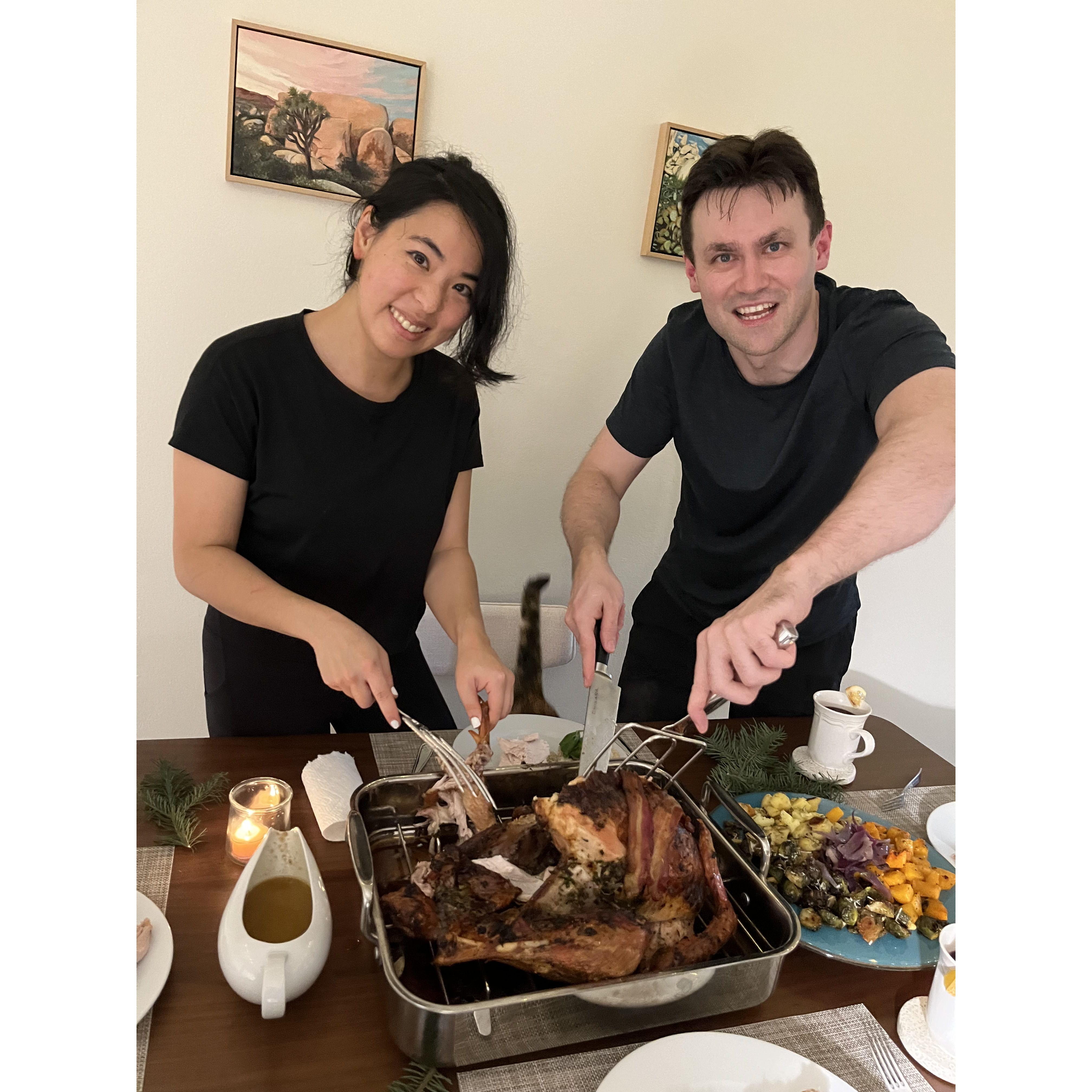 Thanksgiving 2024 - cooked a yummy turkey for Shelly's parents! (photo credit: Dad and Mom)