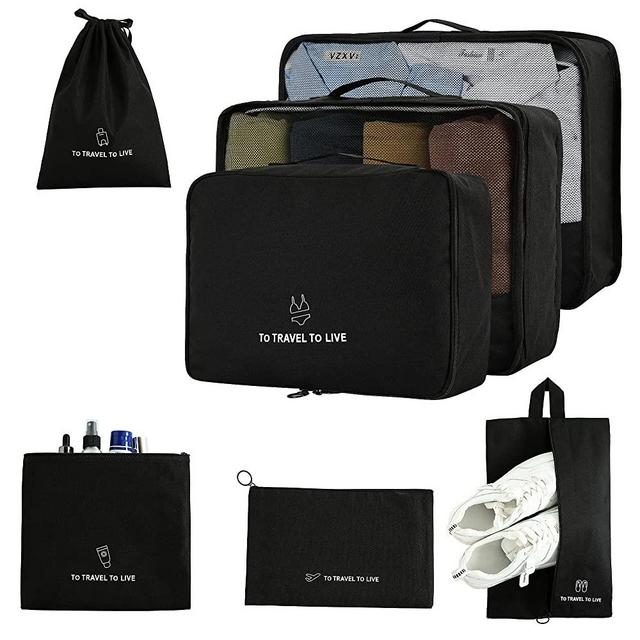 FOREMS 7 Set Packing Cubes For Suitcases Travel Luggage Organizers Travel Accessories With Laundry Bag,Shoe Bag And Toitetry bag,Lightweight Luggage For Carry On Suitcase (black)