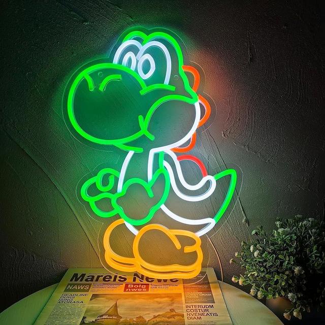 JOSEBRU Anime Neon Sign Dinosaurs Neon Sign Dimmable LED Neon Lights for Bedroom Wall Decor Game Room Decor Mario Decor for Kids Boys Man Cave, Gifts for Mario Fans