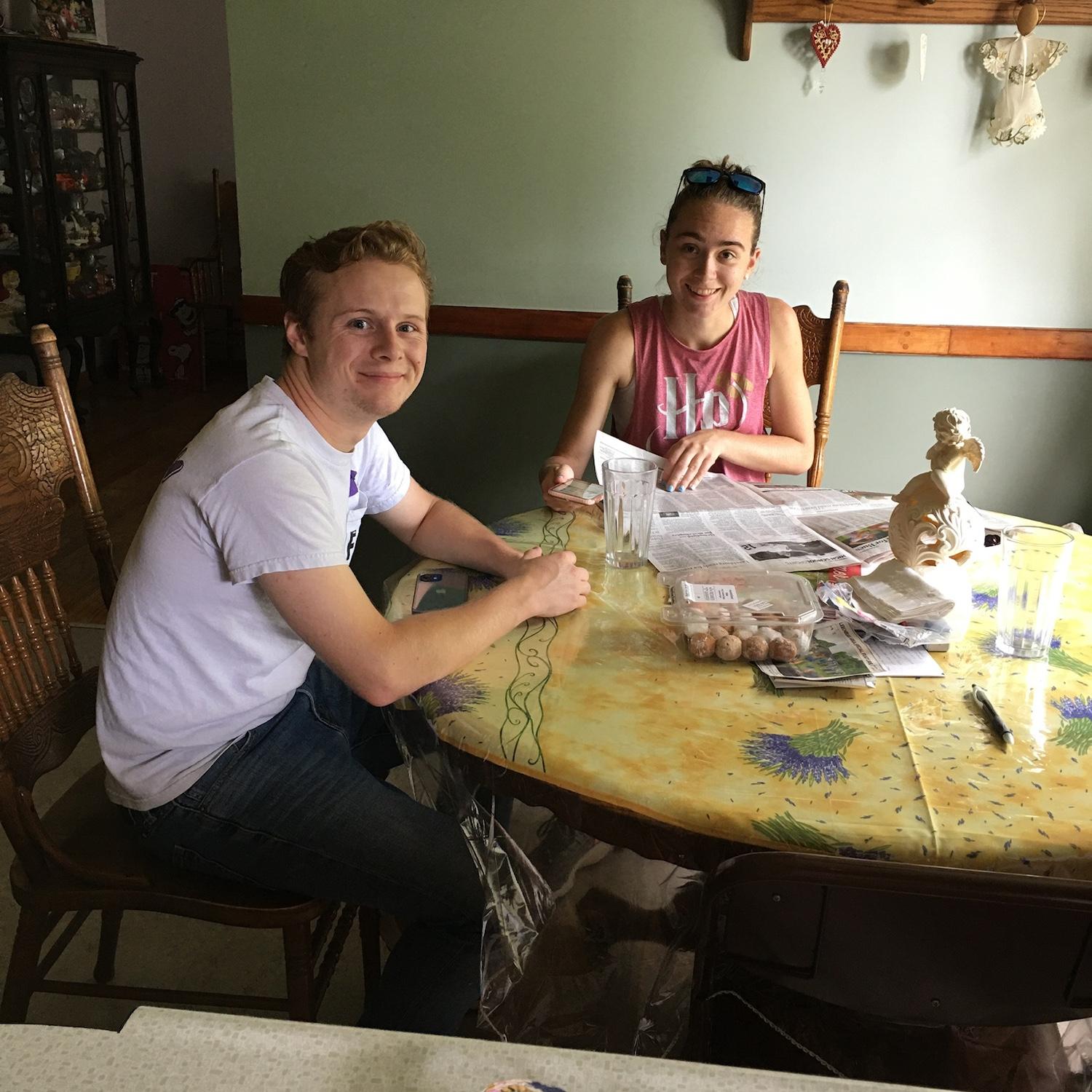 Kristen and Sean at Kristen's Grandma Knepshield's kitchen table. Grandma Knepshield is known for always taking photos of people...usually though they're not looking at the camera!