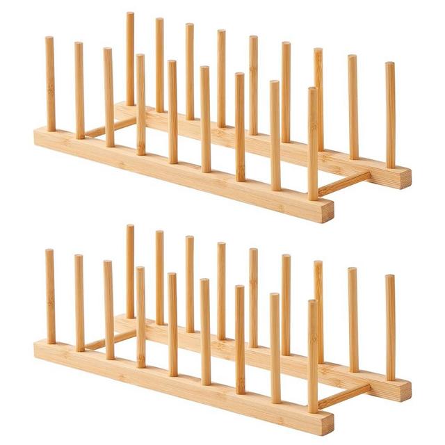 Worthyeah 2 PCS Bamboo Dish Drying Rack - Pot Lid Plate Organizer Holder for Cabinet - Cutting Board Organizer-Plate Rack for Dish, Pot Lid, Bowl, Cup, Cutting Board