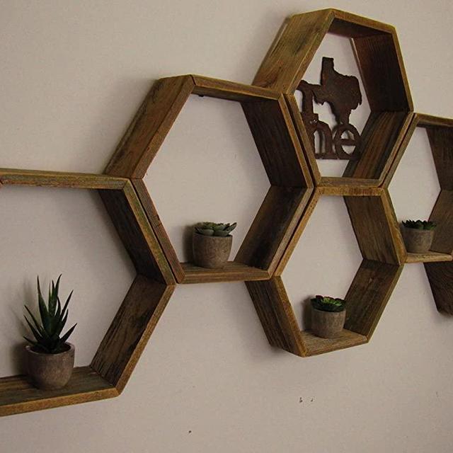 RECLAIMED HEXAGON HONEYCOMB SHELVES handmade in TEXAS