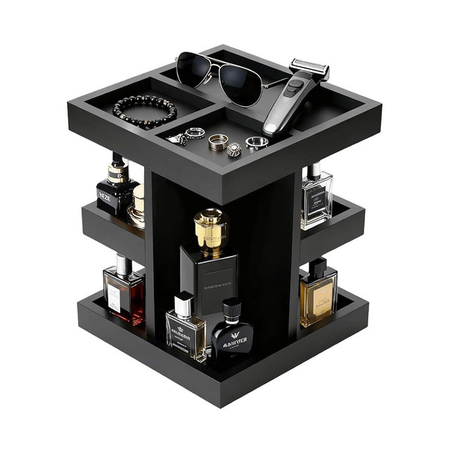 Men's Cologne Stand, 3-Tier Large-Capacity Wooden Perfume Rack & Cologne Organizer, Rotatable Storage Rack for Walk-In Closets, Nightstands & Office Desks, A Creative Birthday Gift for Husbands & Men