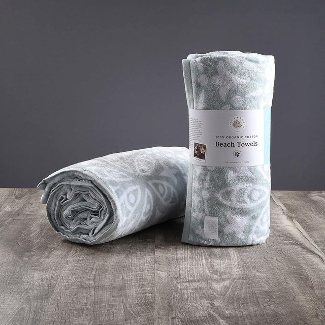 Delilah Home Sustainable Living Sunset Beach Towel - Ultra Soft, Absorbent & Quick Dry Towel Made from Organic Cotton Material for Beach, Pool- 40 x 70 Inch, Mineral Green