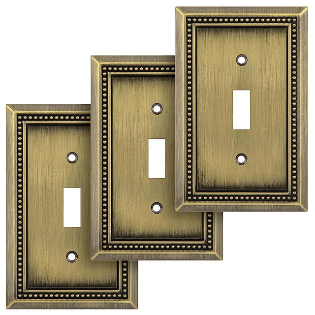 Henne Bery Sunken Pearls Decorative Wall Plate Switch Plate Outlet Cover (Single Toggle, 3PK, Antique Brass)