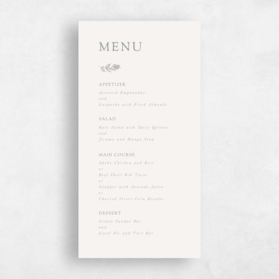 Deep Sage, Beige Wedding Menu - Leif